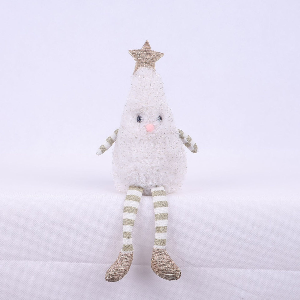 Plush Christmas Shelf Sitter with Long Striped Legs - White