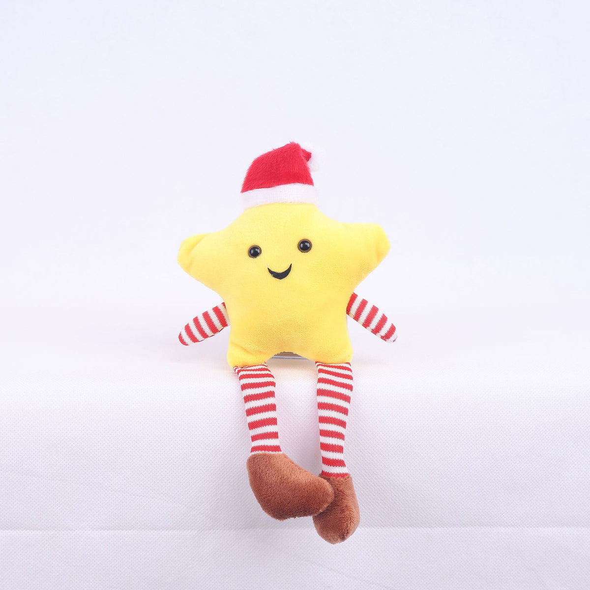 Plush Christmas Shelf Sitter with Long Striped Legs - Yellow