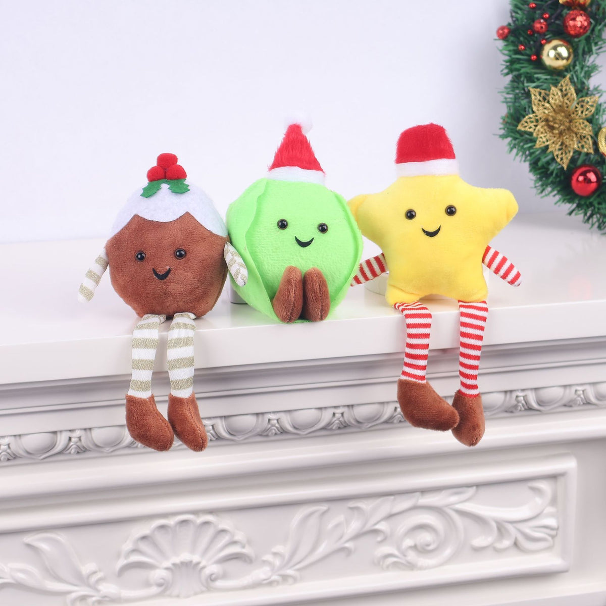 Plush Christmas Shelf Sitter with Long Striped Legs - view 1
