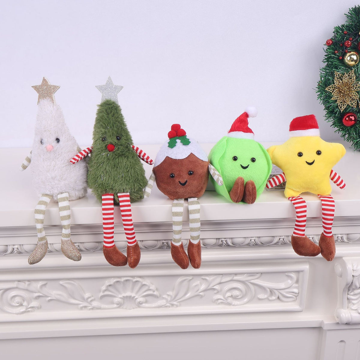 Plush Christmas Shelf Sitter with Long Striped Legs - view 2