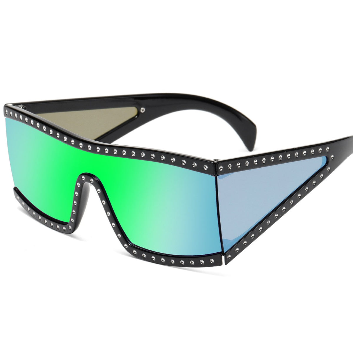 Studded One Piece Shield Sunglasses - Green