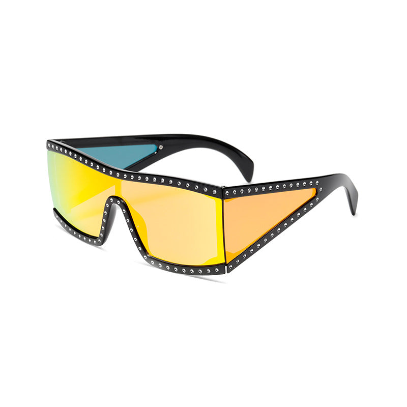 Studded One Piece Shield Sunglasses - Yellow