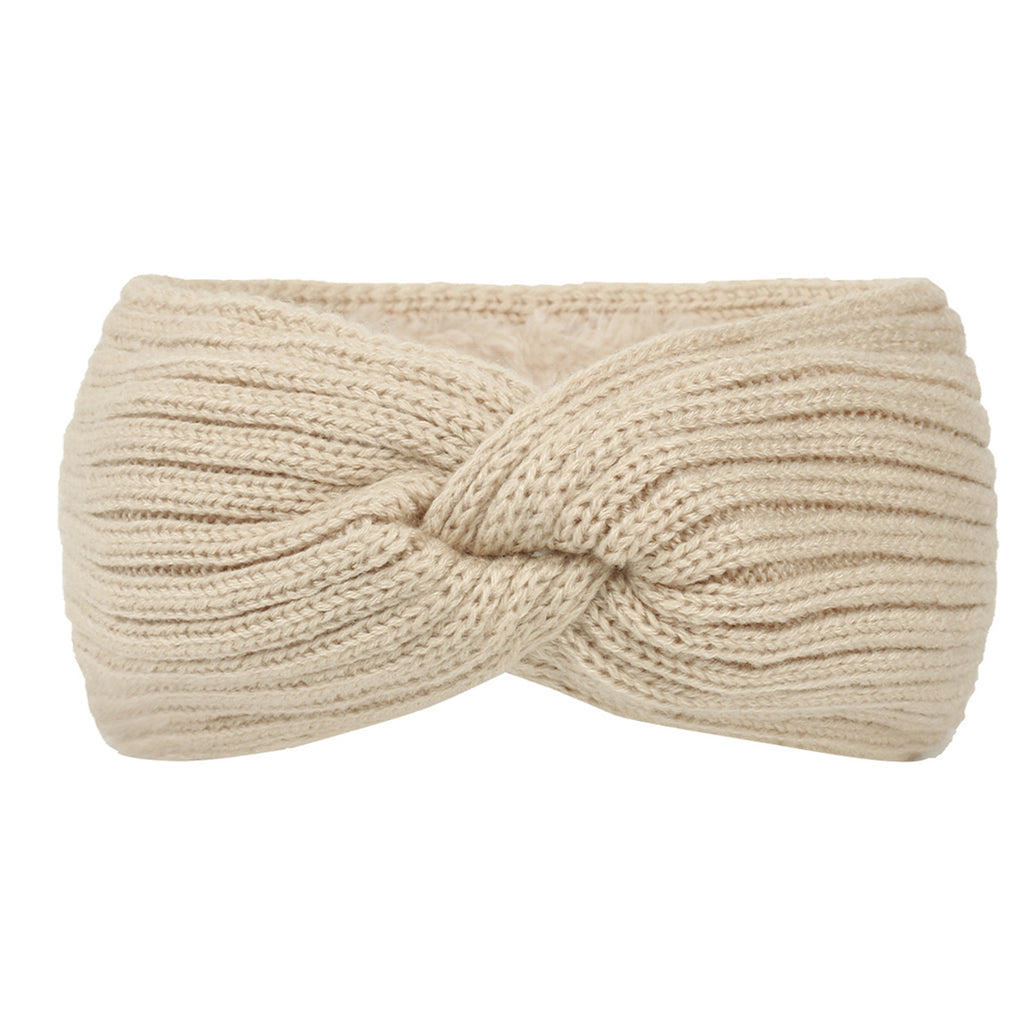 Ribbed Knit Twist Front Ear Warmer - Beige
