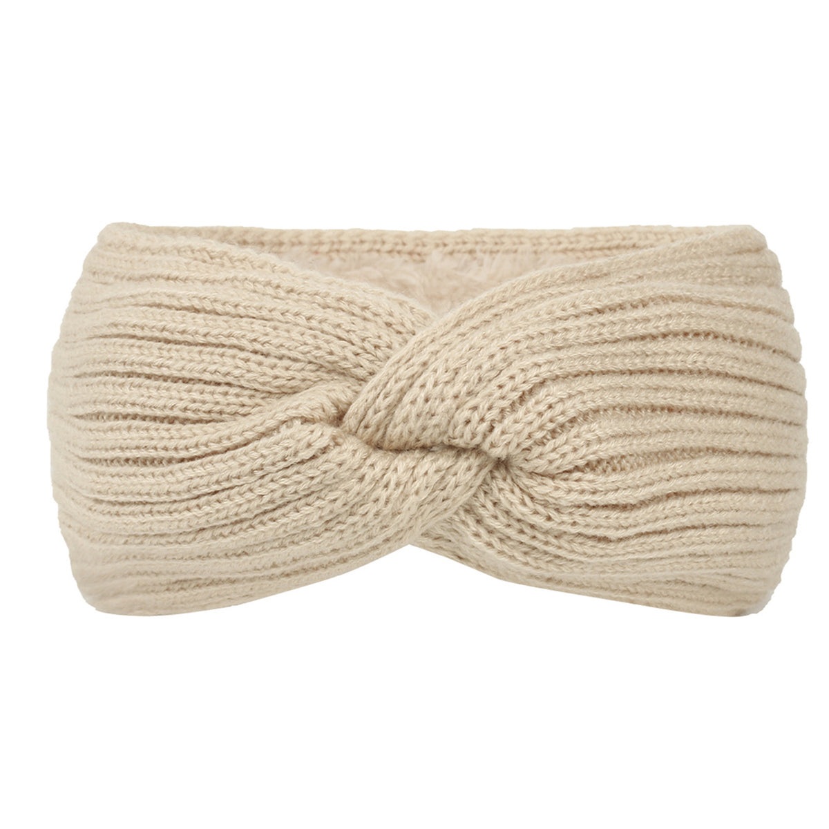 Ribbed Knit Twist Front Ear Warmer - Beige