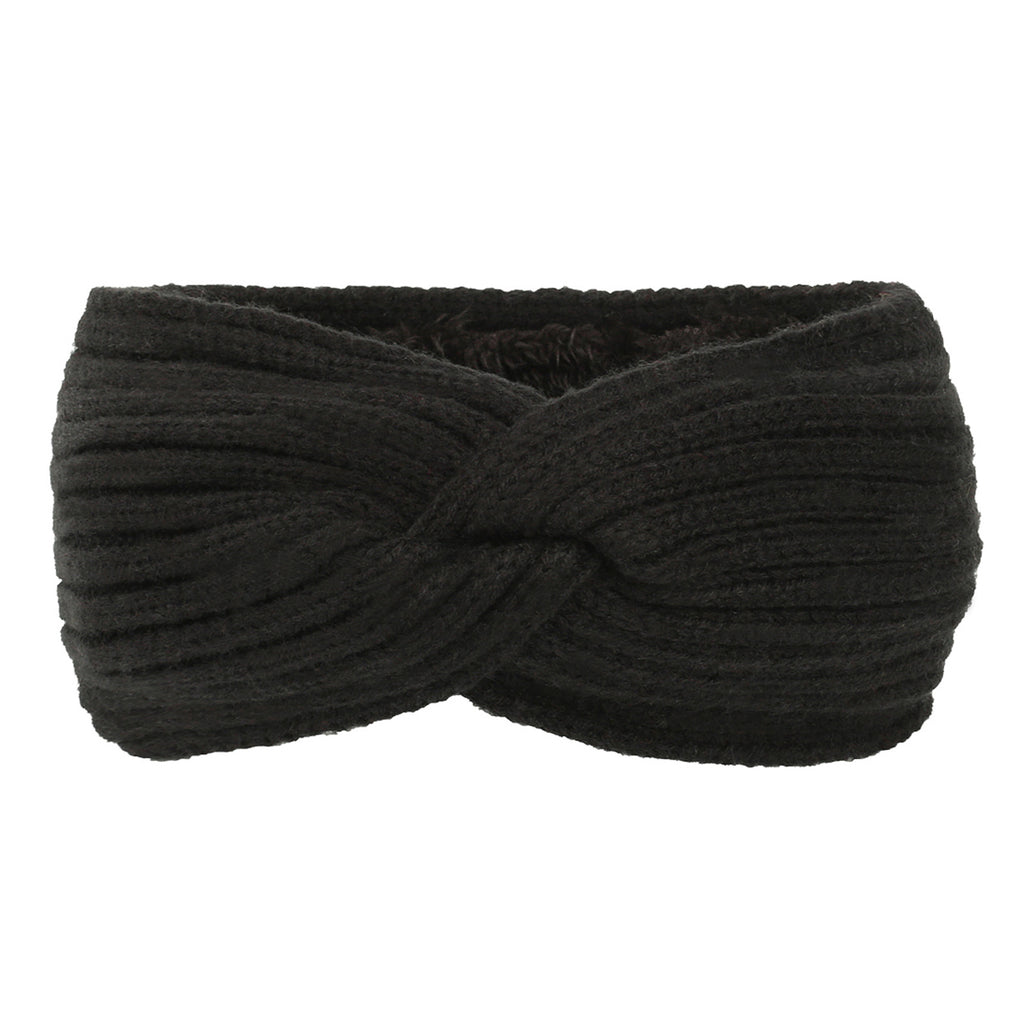 Ribbed Knit Twist Front Ear Warmer - Black