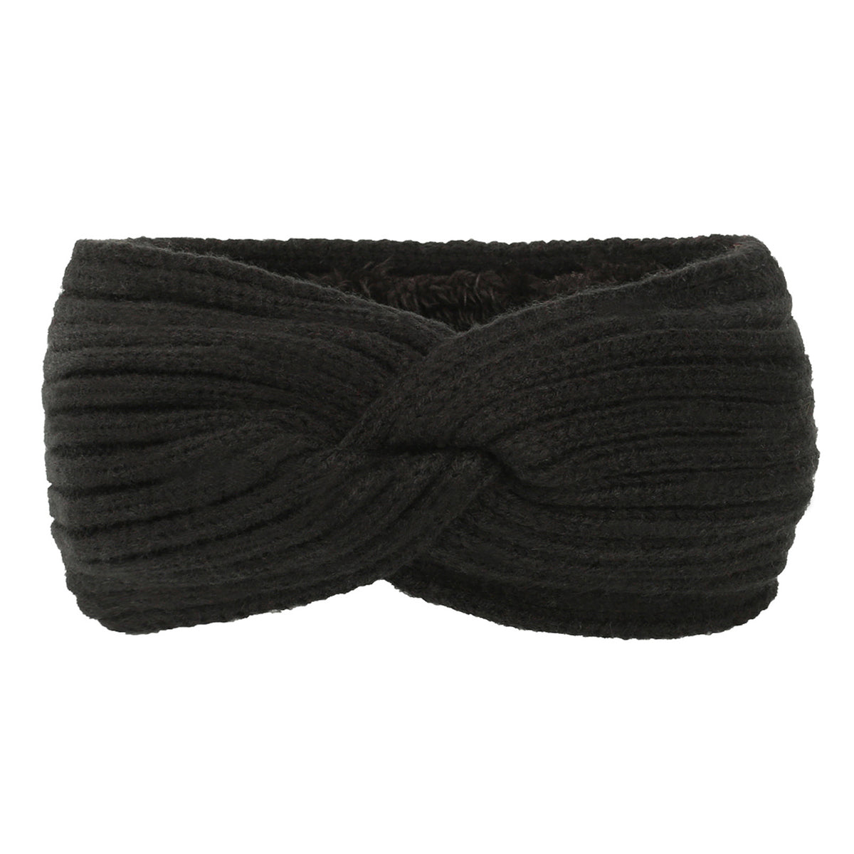 Ribbed Knit Twist Front Ear Warmer - Black