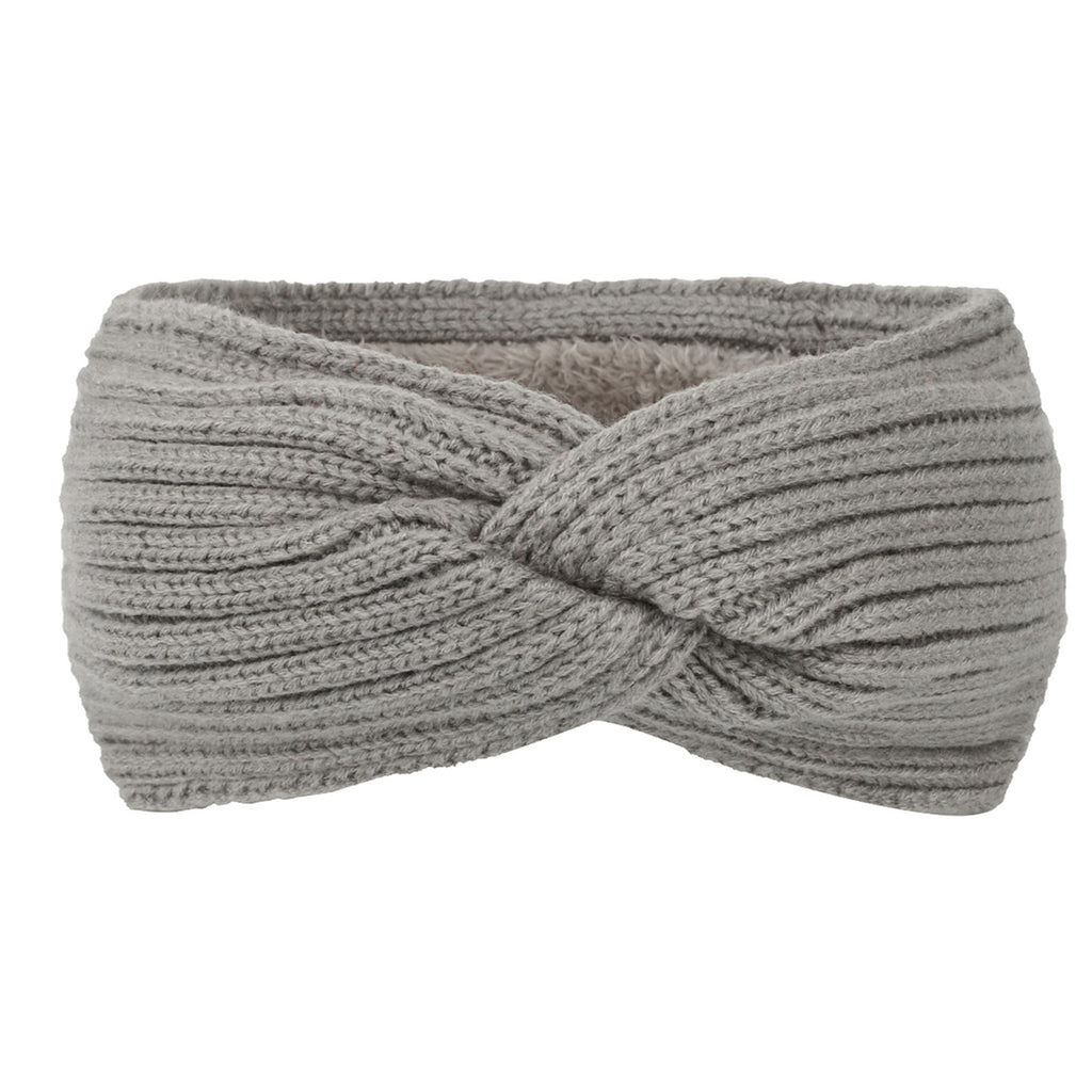 Ribbed Knit Twist Front Ear Warmer - LightGrey