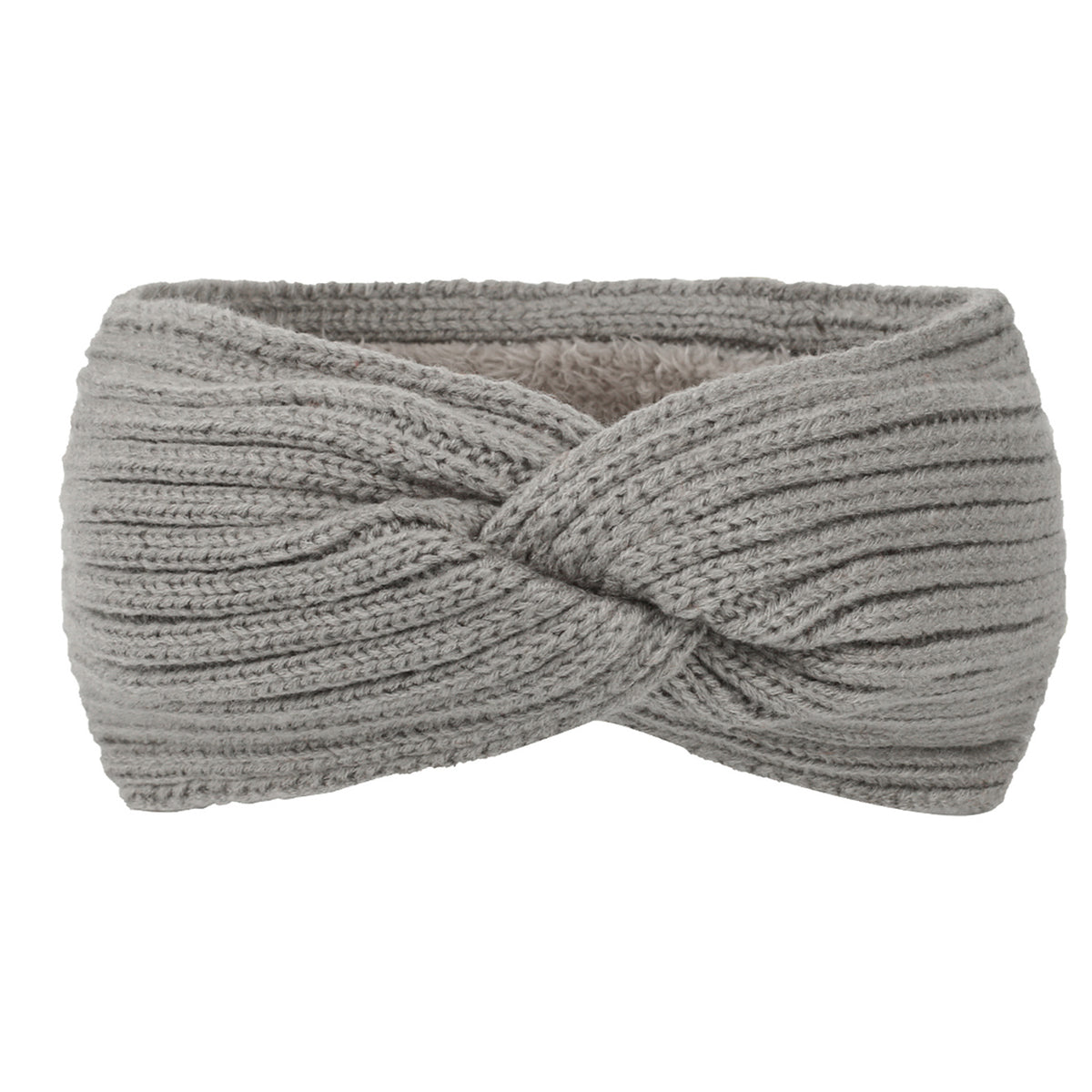 Ribbed Knit Twist Front Ear Warmer - LightGrey