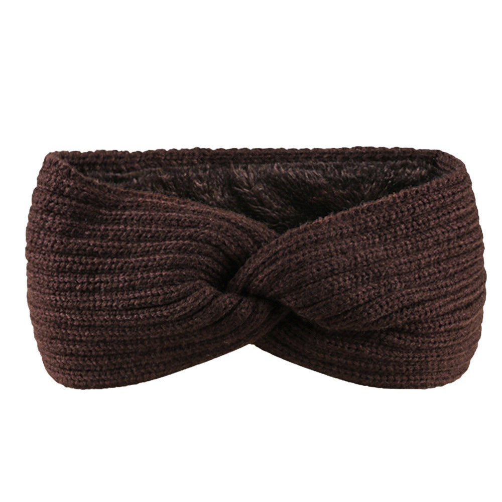 Ribbed Knit Twist Front Ear Warmer - brown