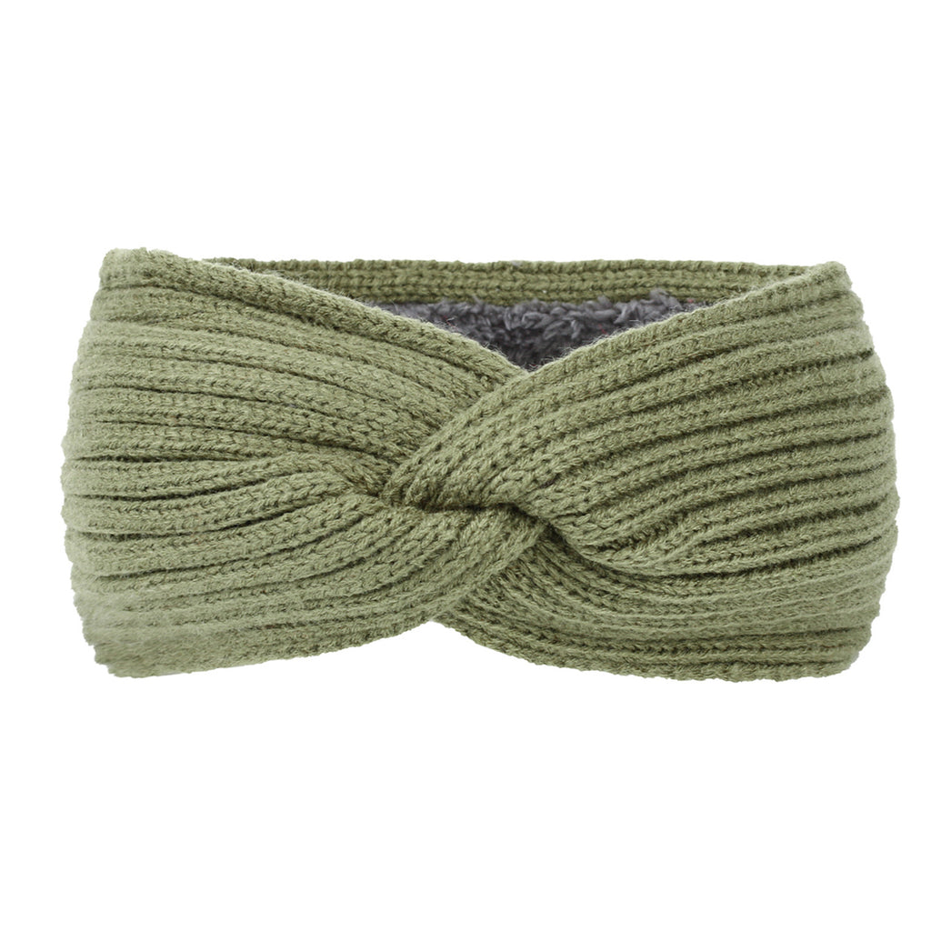 Ribbed Knit Twist Front Ear Warmer - olive