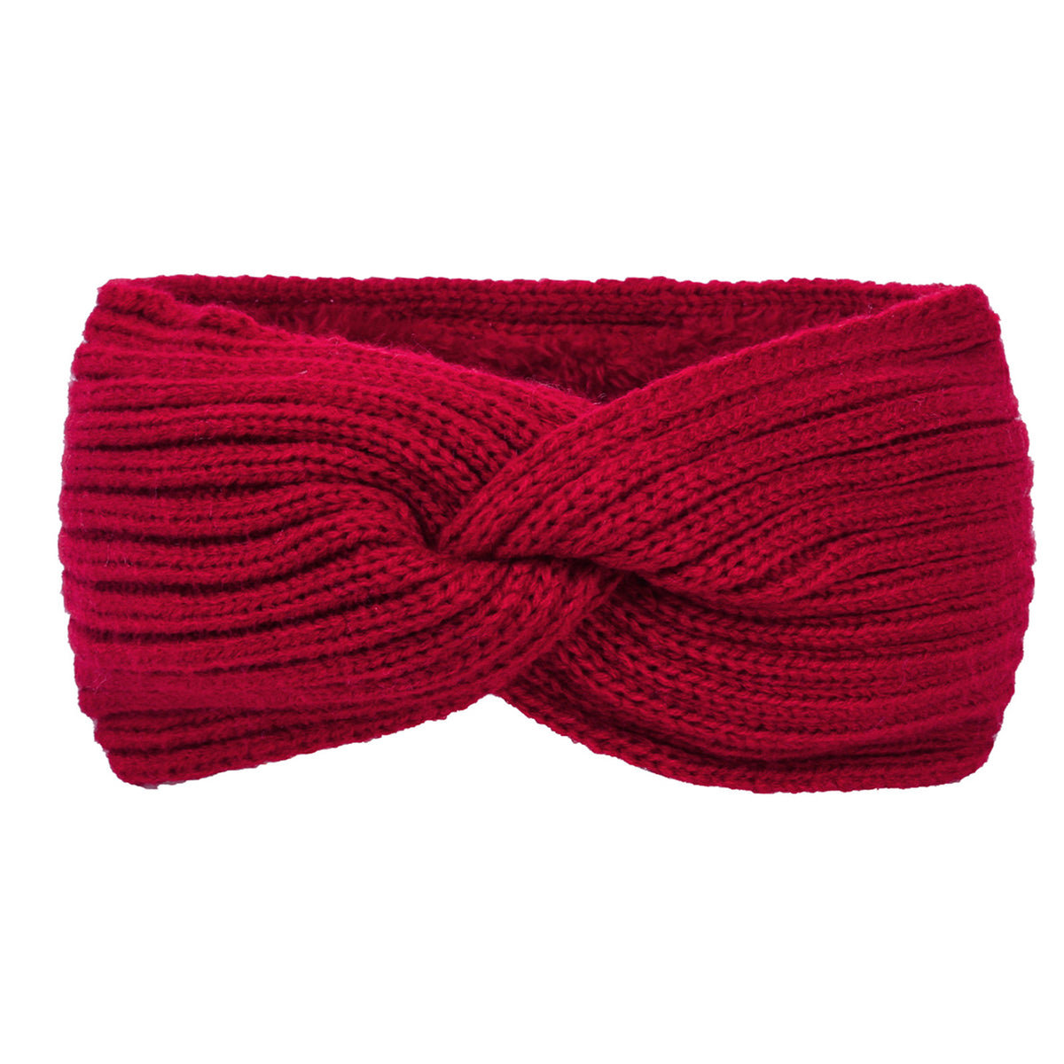 Ribbed Knit Twist Front Ear Warmer - red