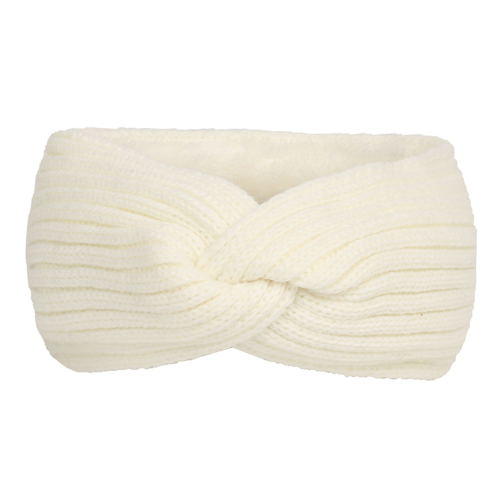 Ribbed Knit Twist Front Ear Warmer - white