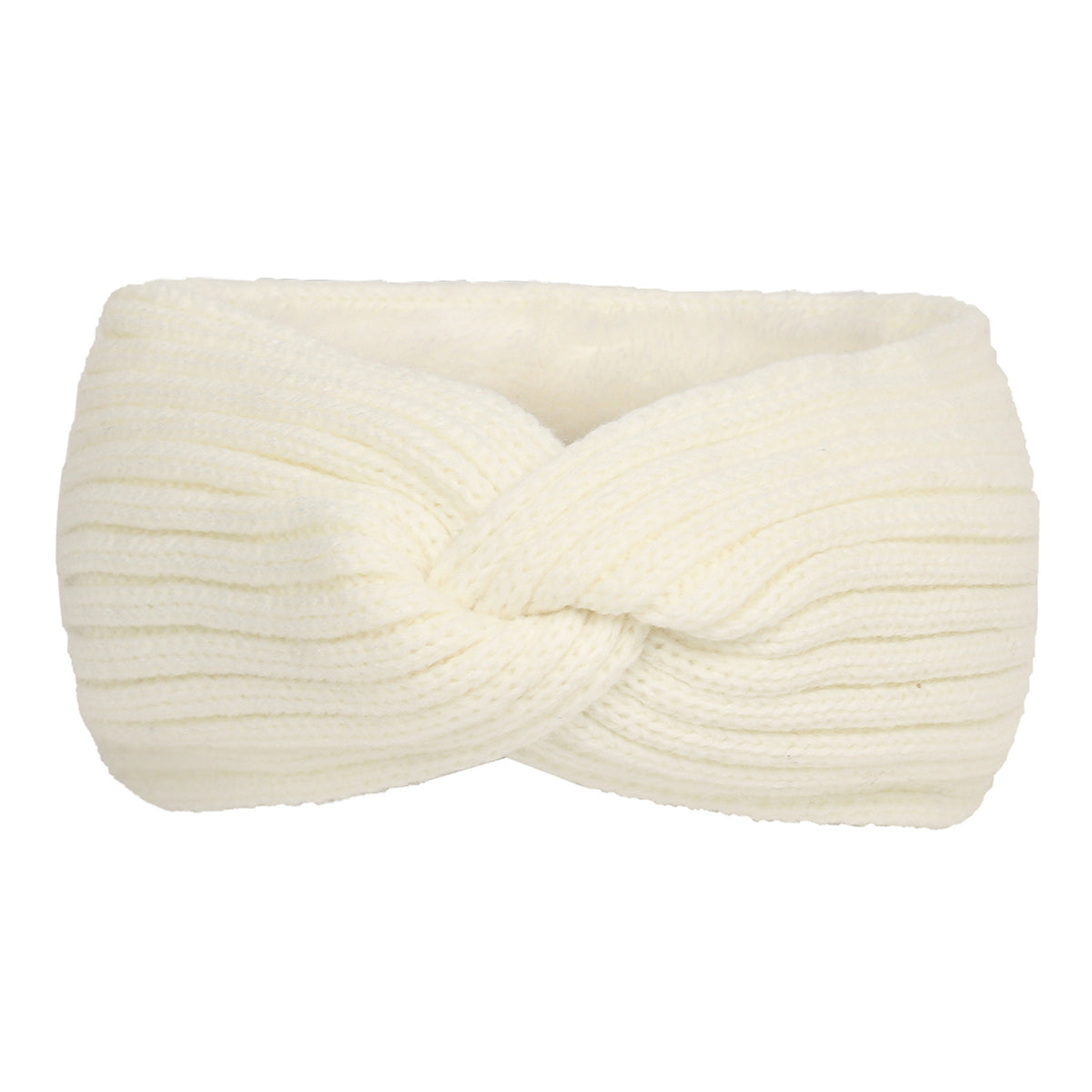 Ribbed Knit Twist Front Ear Warmer - white