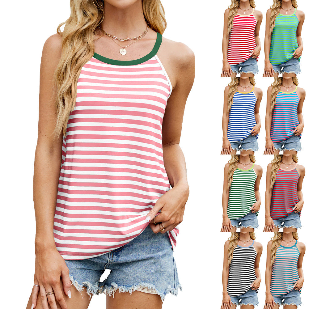 Contrast Trim Striped Racerback Cami - Color_9 - 1