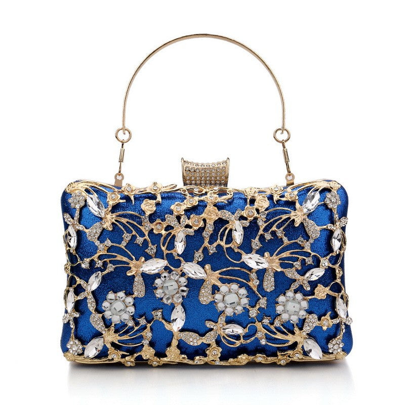 Jeweled Filigree Rhinestone Evening Clutch - Royal Blue