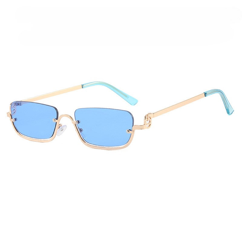 Small Rimless Rectangle Sunglasses - Blue
