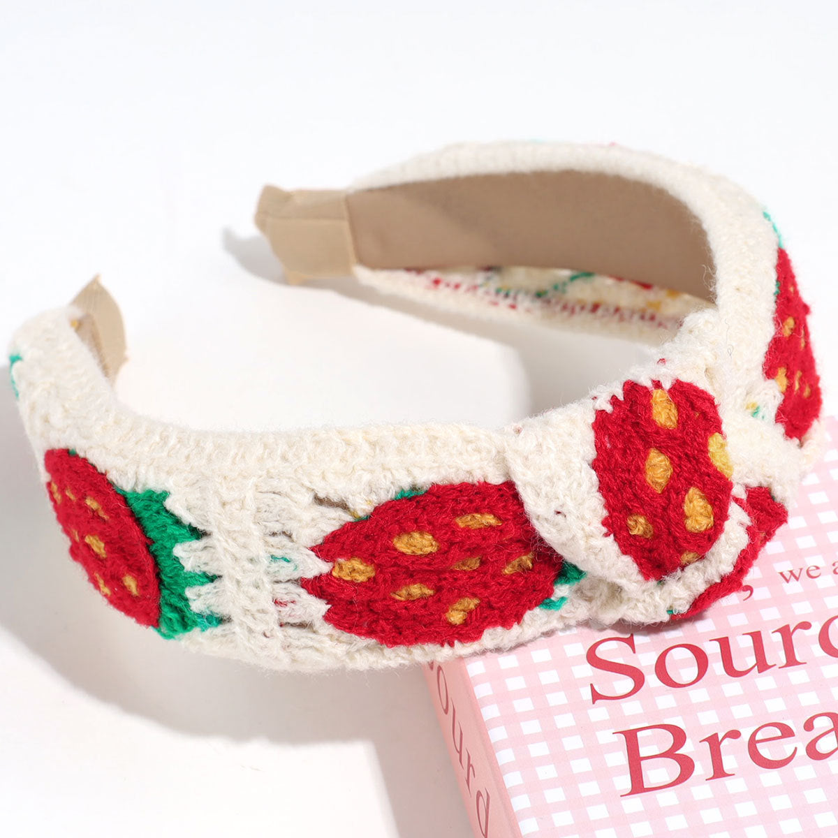 Crochet Strawberry Knotted Wide Headband - C1