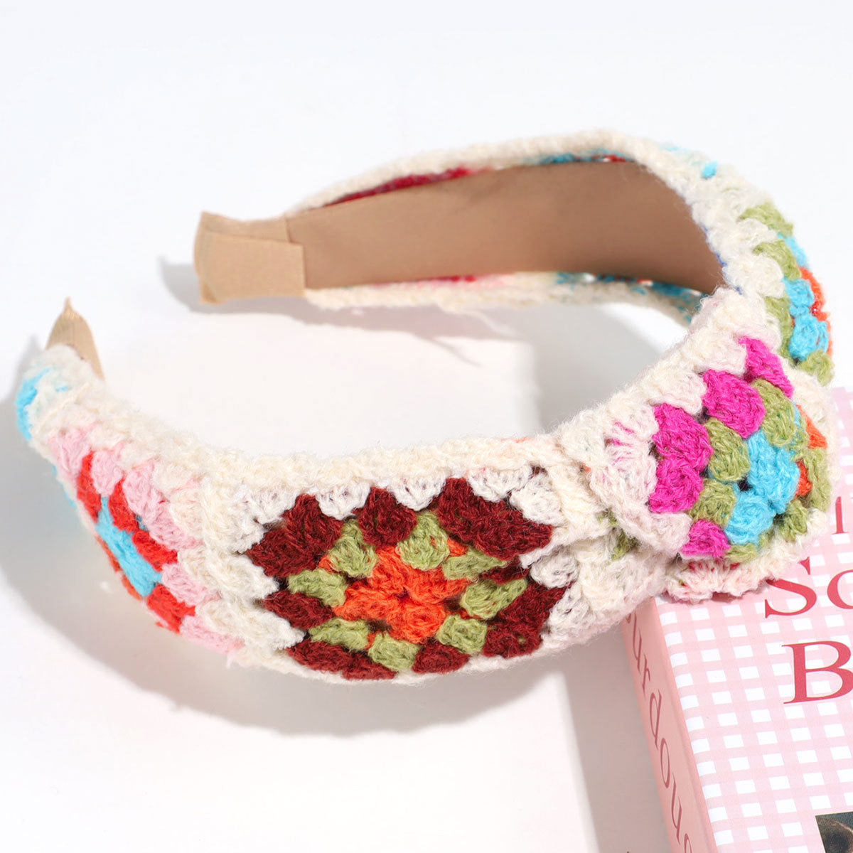 Crochet Strawberry Knotted Wide Headband - C6