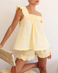 Frilled Cami Top And Shorts Pajama Set - Yellow