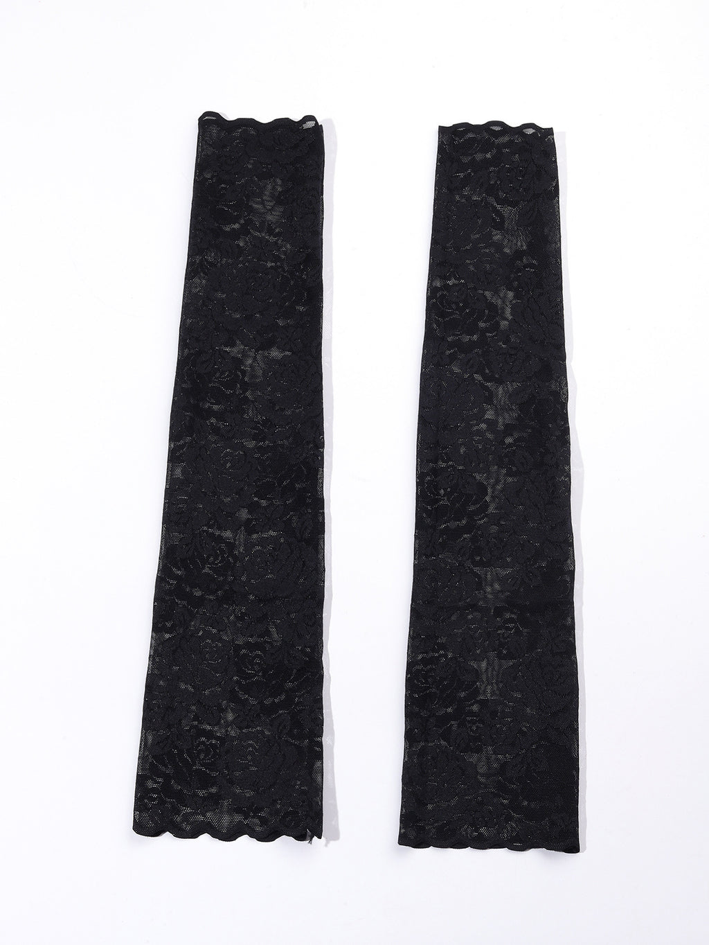 Floral Lace Fingerless Long Arm Gloves - Black - 1