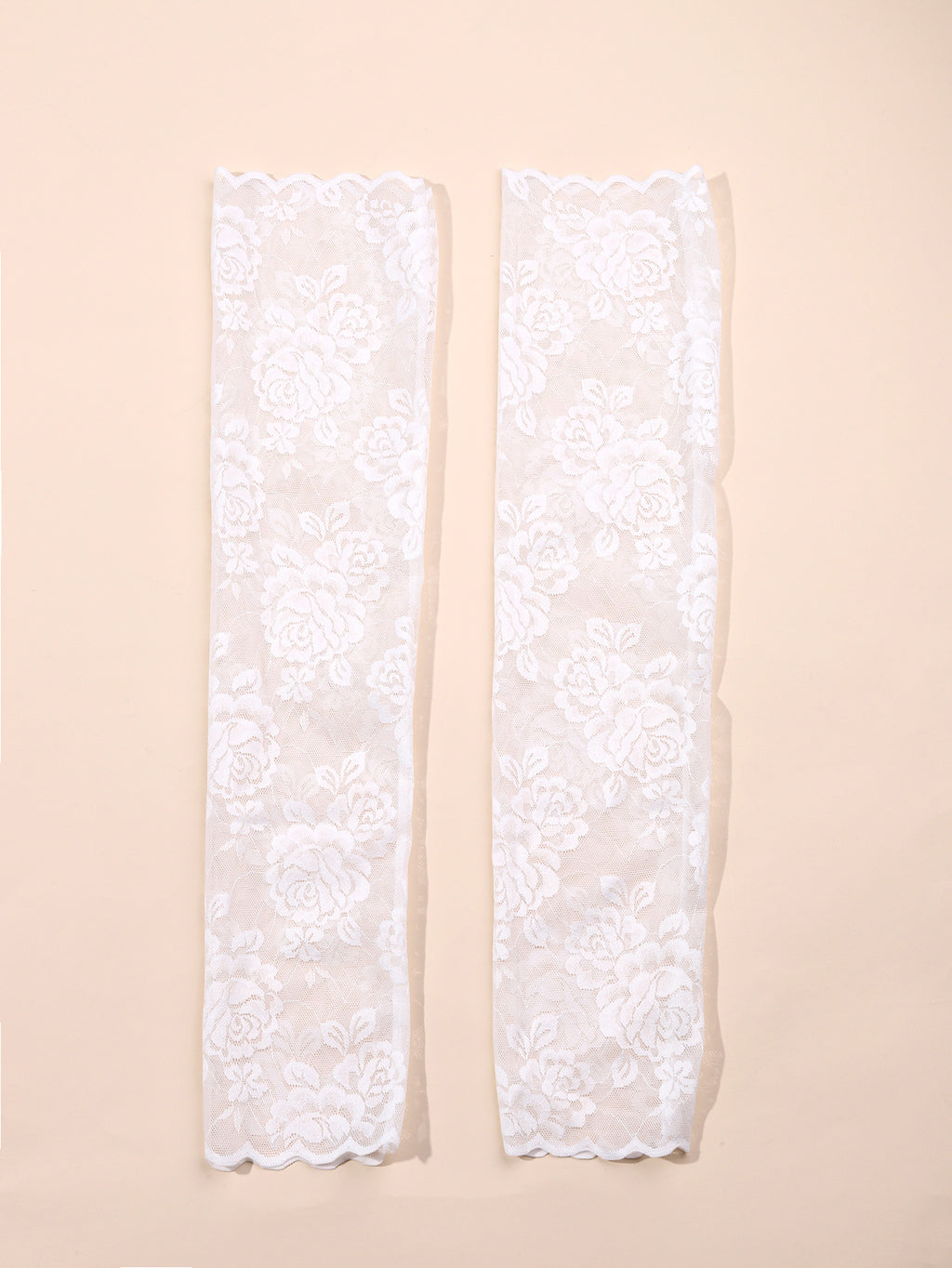 Floral Lace Fingerless Long Arm Gloves - White - 1