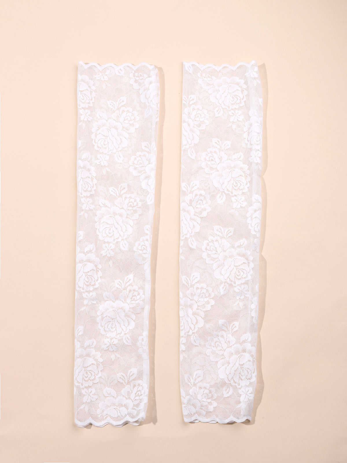 Floral Lace Fingerless Long Arm Gloves - White - 1
