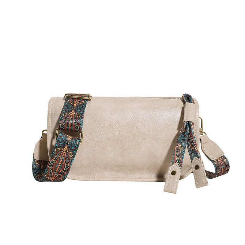 Vintage Faux Leather Crossbody Bag With Boho Strap