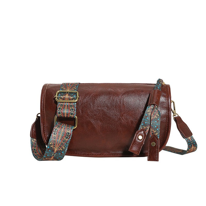 Vintage Faux Leather Crossbody Bag With Boho Strap