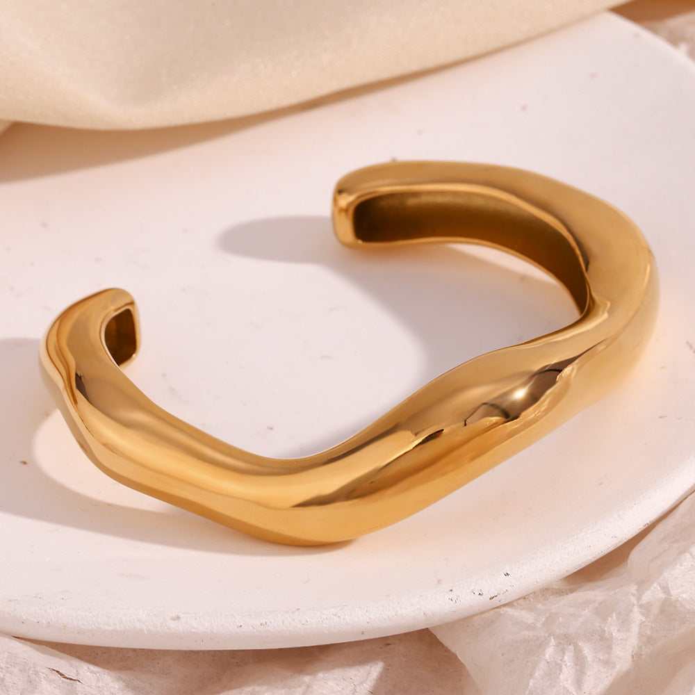 Chunky Irregular Wave Open Cuff Bracelet - Gold