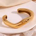 Chunky Irregular Wave Open Cuff Bracelet - Gold