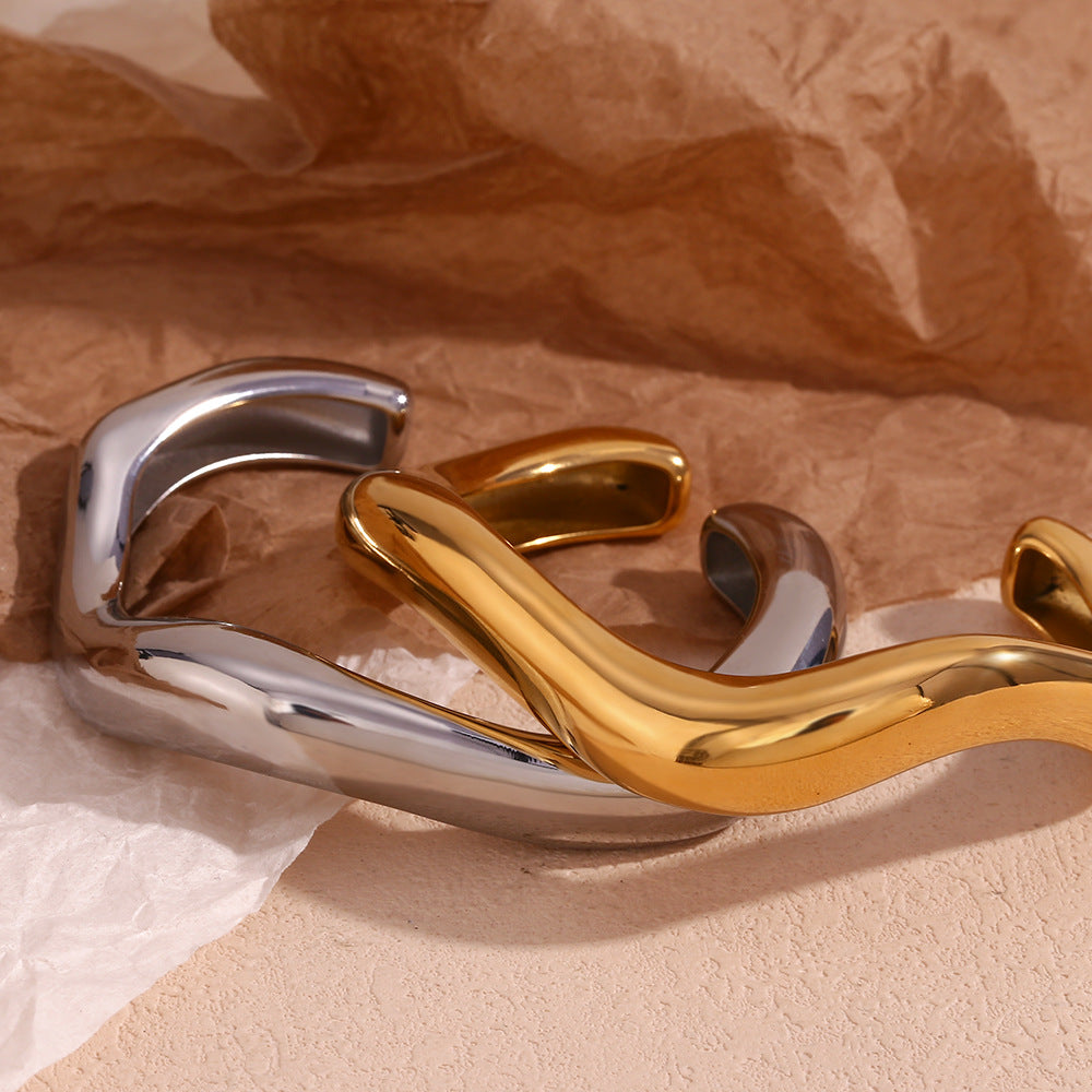 Chunky Irregular Wave Open Cuff Bracelet