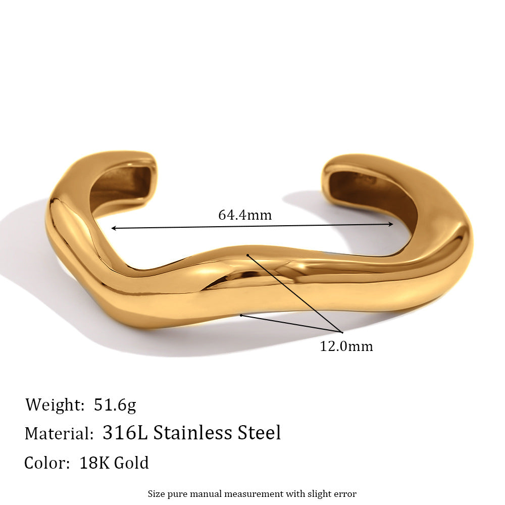 Chunky Irregular Wave Open Cuff Bracelet - view 1