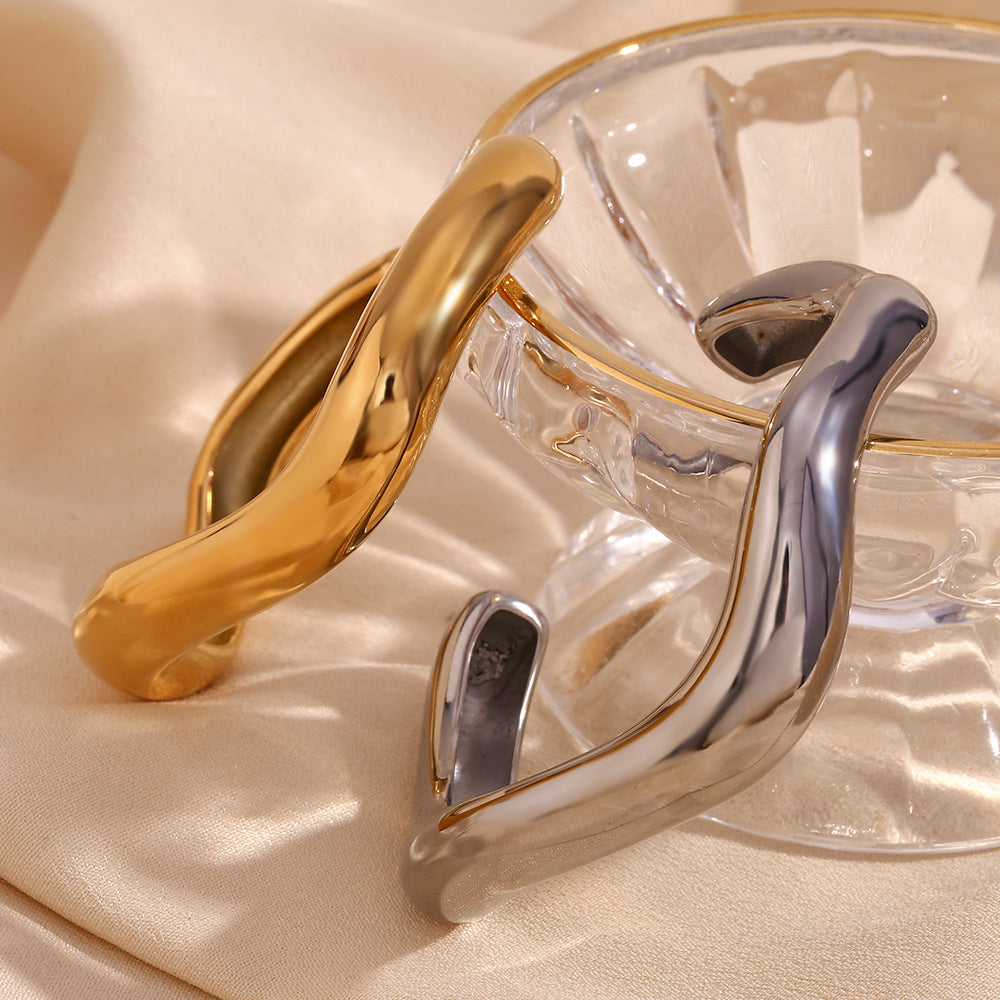 Chunky Irregular Wave Open Cuff Bracelet - view 2