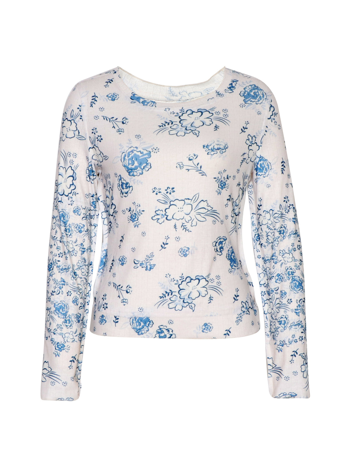 Sheer Floral Print Long Sleeve Blouse - White - 1