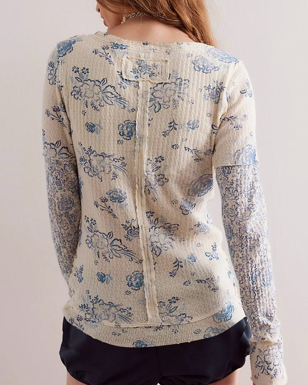 Sheer Floral Print Long Sleeve Blouse - White - 3