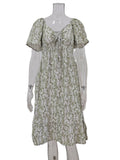 Floral Flutter Sleeve Midi Dress With Tie Front - Green