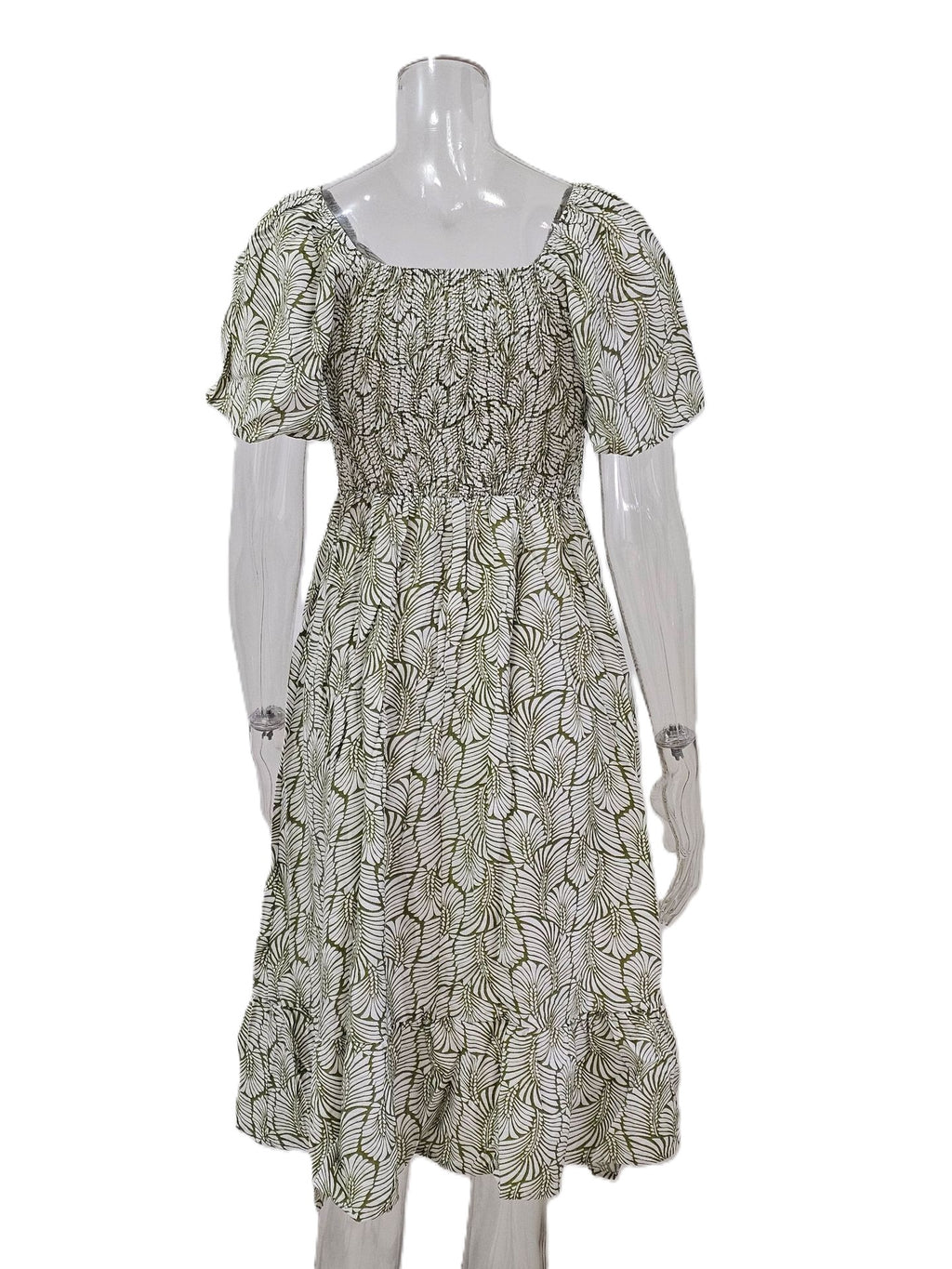 Floral Flutter Sleeve Midi Dress With Tie Front - Green - 1