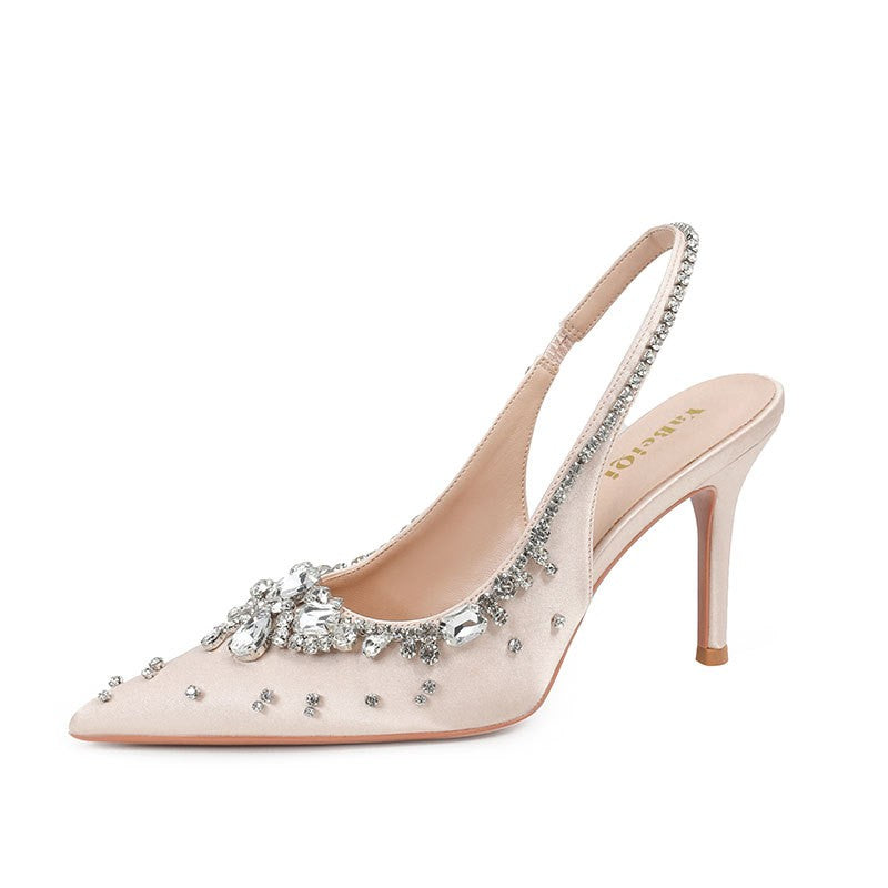 Crystal Embellished Satin Slingback Pumps