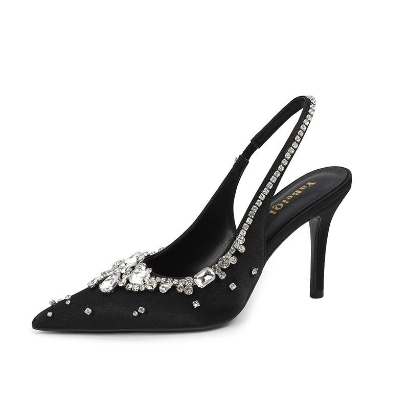 Crystal Embellished Satin Slingback Pumps