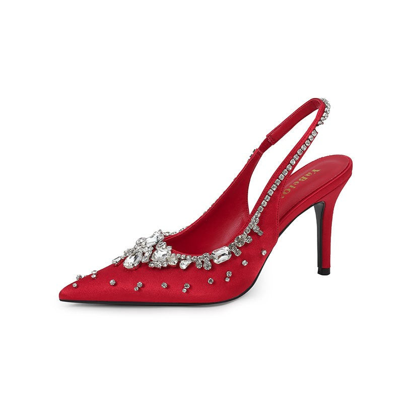 Crystal Embellished Satin Slingback Pumps
