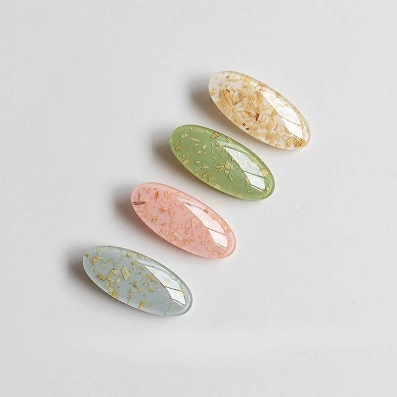 Marbled Oval Acrylic Bang Hair Clips