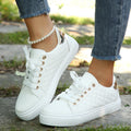 Quilted Faux Leather Lace-Up Low Top Sneakers - White