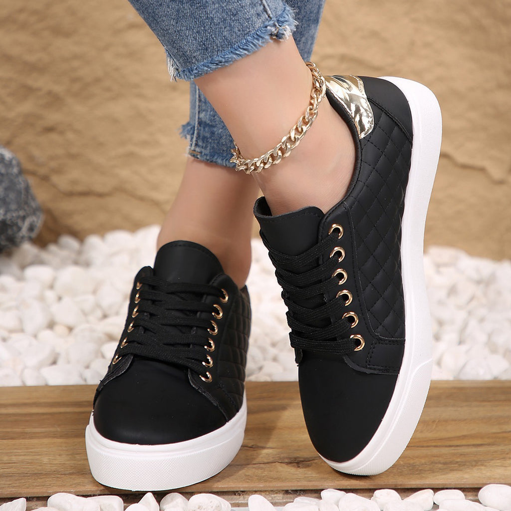 Quilted Faux Leather Lace-Up Low Top Sneakers