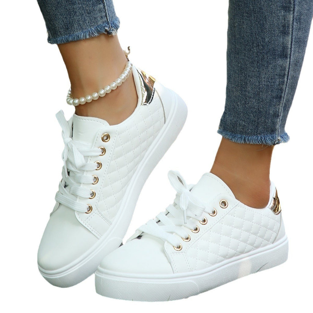 Quilted Faux Leather Lace-Up Low Top Sneakers