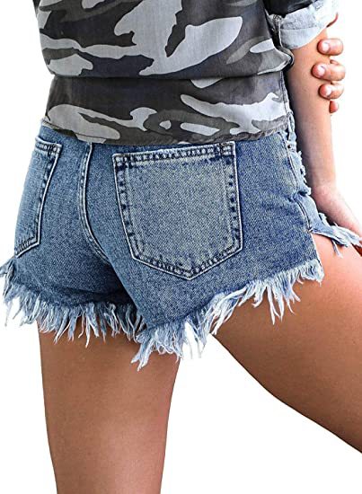 Raw Frayed Hem Ripped Denim Shorts - Light blue - 3