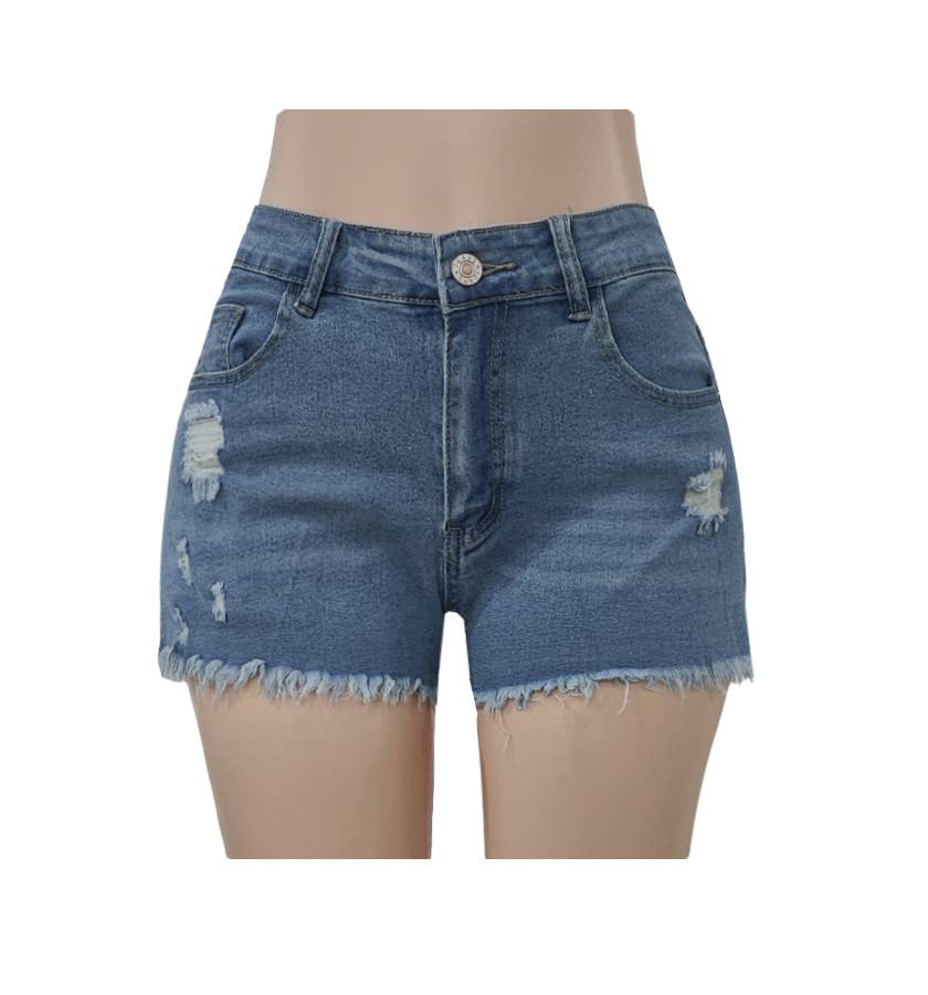 Raw Frayed Hem Ripped Denim Shorts