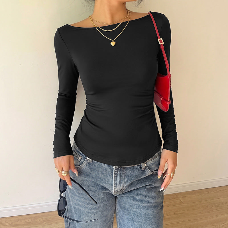 Ruched Rib Knit Top With Lace Back Detail - Black - 4