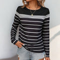 Striped Long Sleeve Boat Neck Tee - Black