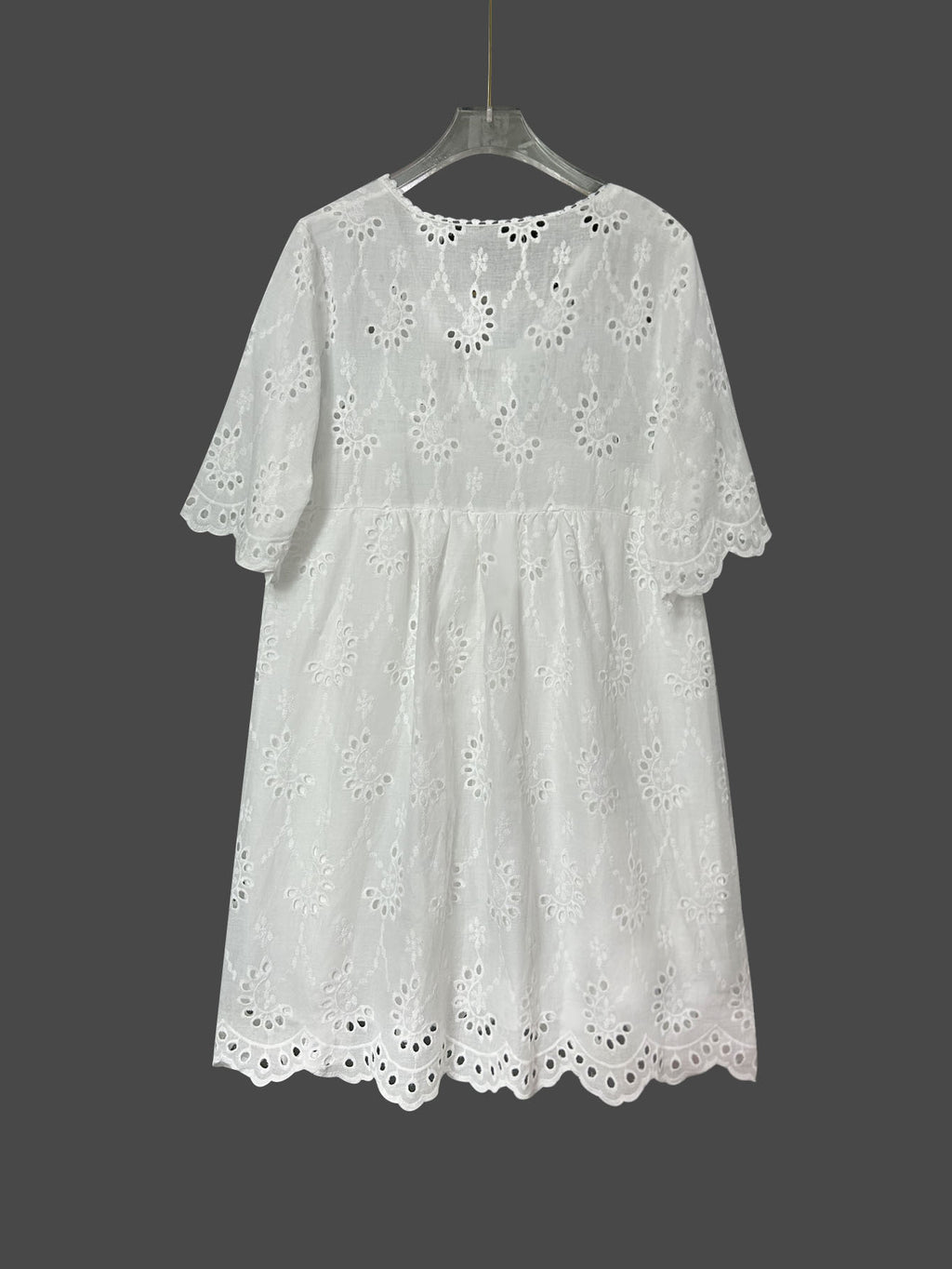 Eyelet Embroidered Flutter Sleeve Mini Dress - White - 2