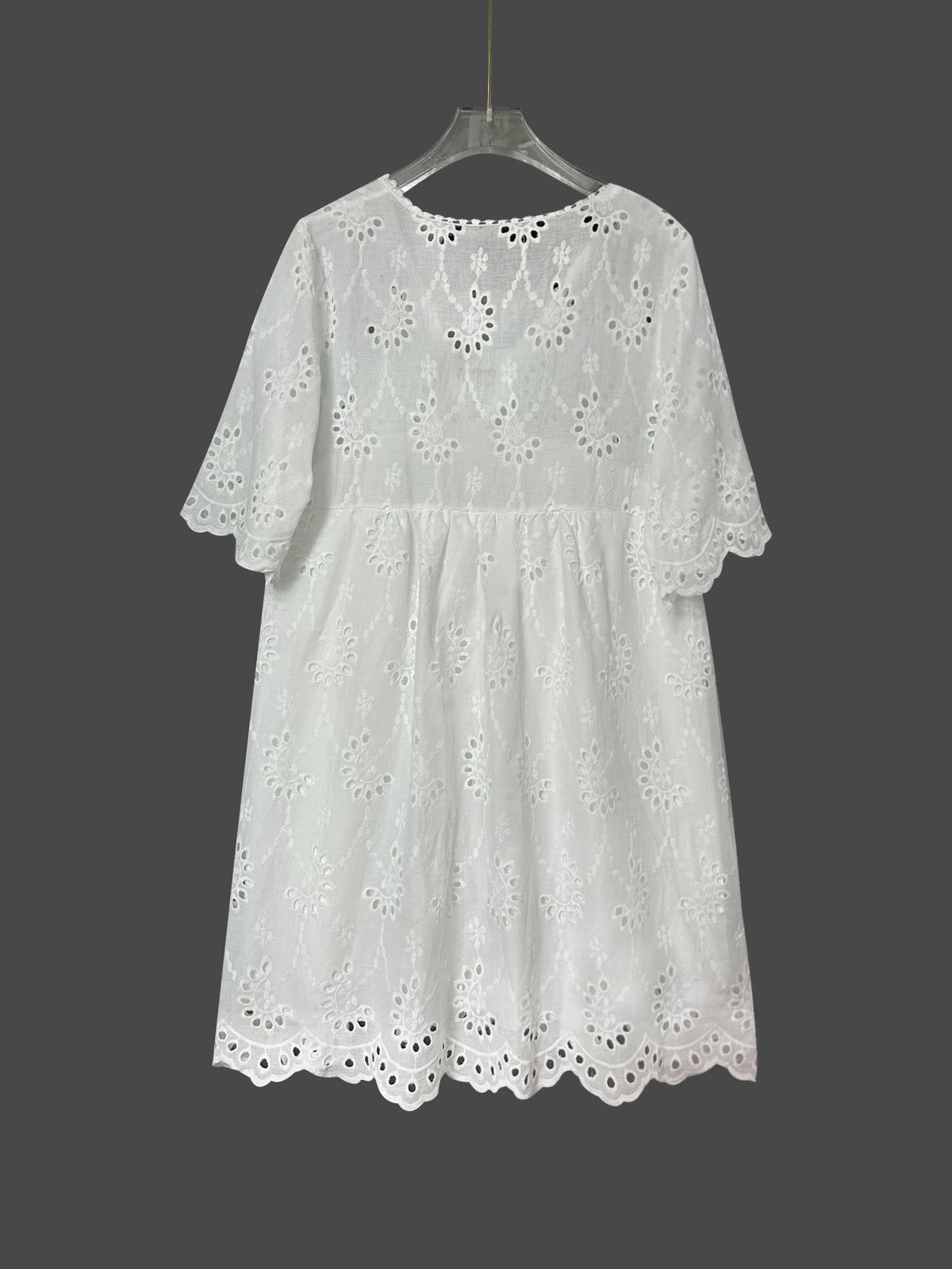 Eyelet Embroidered Flutter Sleeve Mini Dress - White - 2